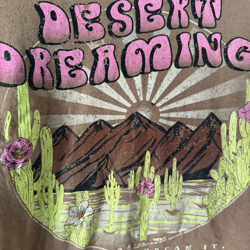 Desert Dreamin Love Peace Lazy Days Cropped Tee Large Boho Wanderlust Western - Picture 5 of 11